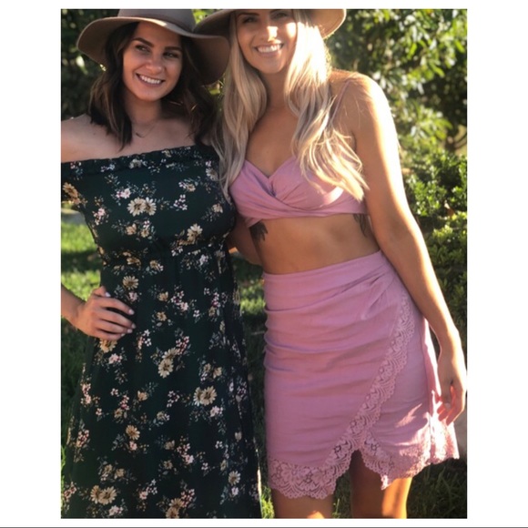 FREE PEOPLE BOHO KNIT MINI SKIRT CAMI TANK CROP TOP BOHEMIAN 2 PIECE SET A3C - Picture 9 of 16